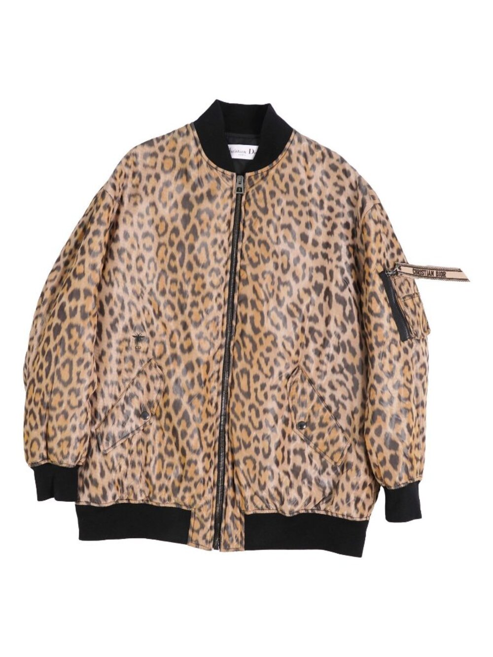 Dior Jacket Silk Zip Up Oversize Leopard Print Beige S